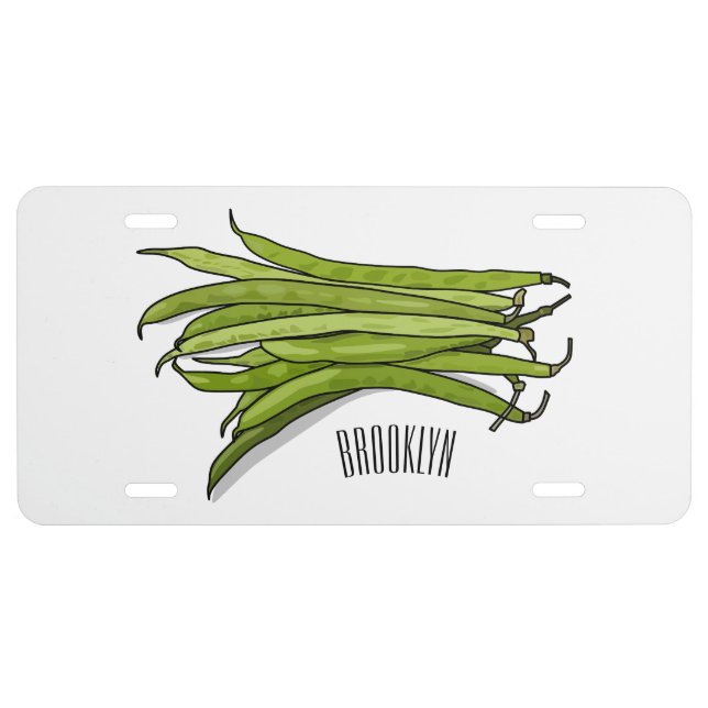 Green beans cartoon illustration  license plate (Front)