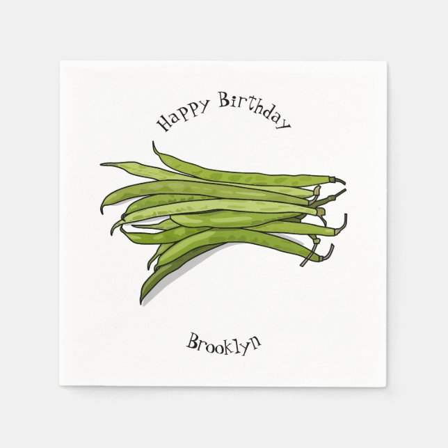 Green beans cartoon illustration napkins (Front)