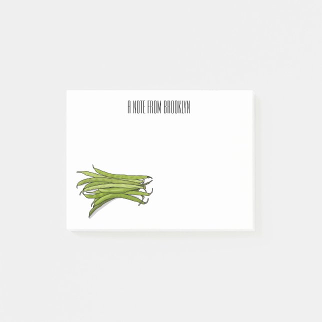 Green beans cartoon illustration  post-it notes (Front)