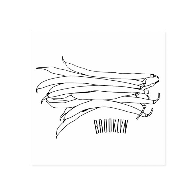 Green beans cartoon illustration rubber stamp (Imprint)
