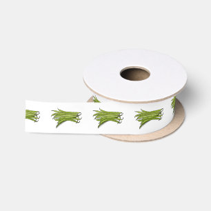 Green beans cartoon illustration satin ribbon