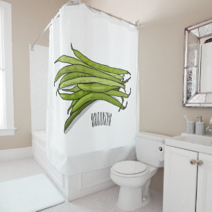 Green beans cartoon illustration shower curtain