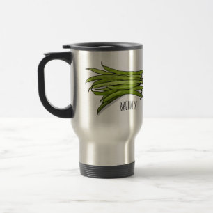 Green beans cartoon illustration  travel mug