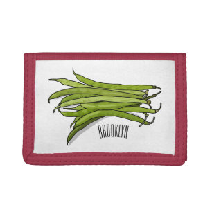 Green beans cartoon illustration tri-fold wallet