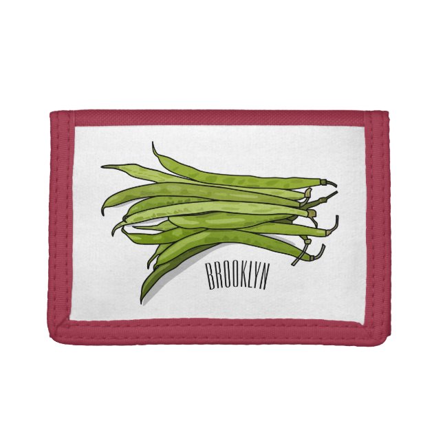 Green beans cartoon illustration  trifold wallet (Front)