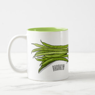 Green beans cartoon illustration Two-Tone coffee mug