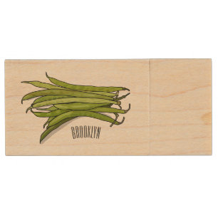 Green beans cartoon illustration  wood flash drive