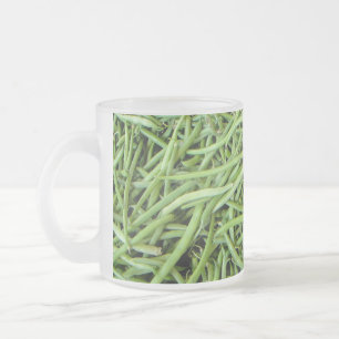 Green beans frosted glass coffee mug