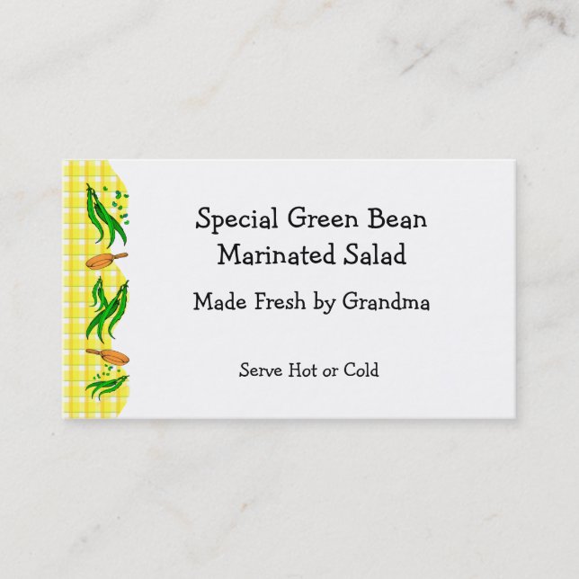Green Beans Retro Recipe Tag Business Cards (Front)