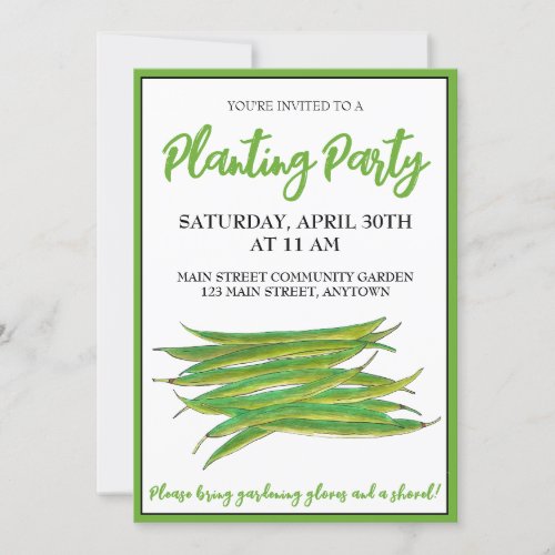 Green Beans Veg Vegetable Community Garden Party Invitation