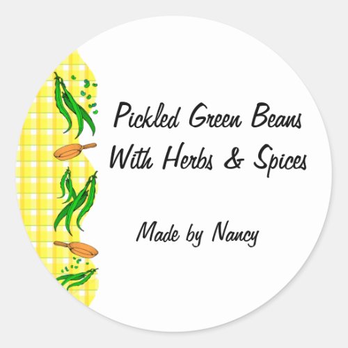 Green Beans Yellow Checks Custom Canning Labels