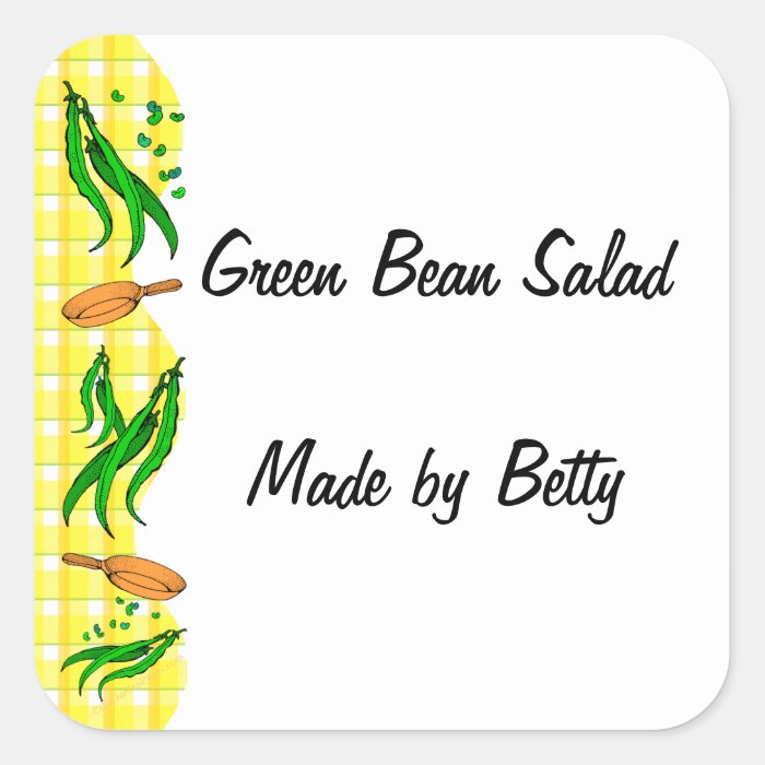 Green Beans Yellow Checks Custom Canning Labels Round Stickers