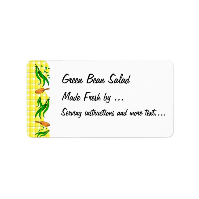 Green Beans Yellow Checks Retro Food Labels (Front)