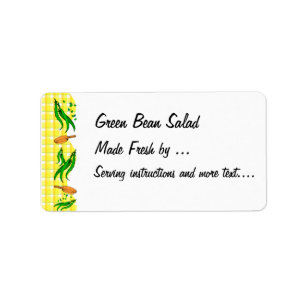 Green Beans Yellow Checks Retro Recipie Label