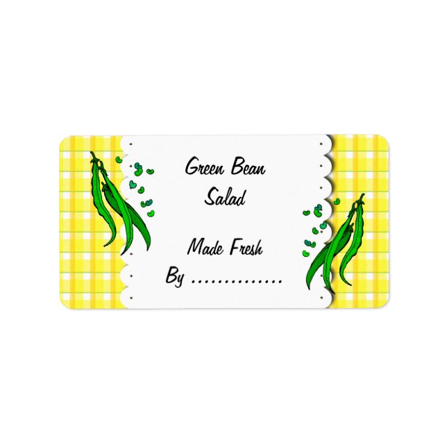 Green Beans Yellow Plaid Retro Food Labels (Front)