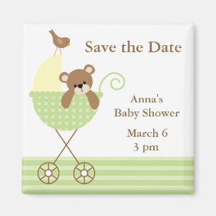 Green Bear Baby Shower Save the Date Magnet