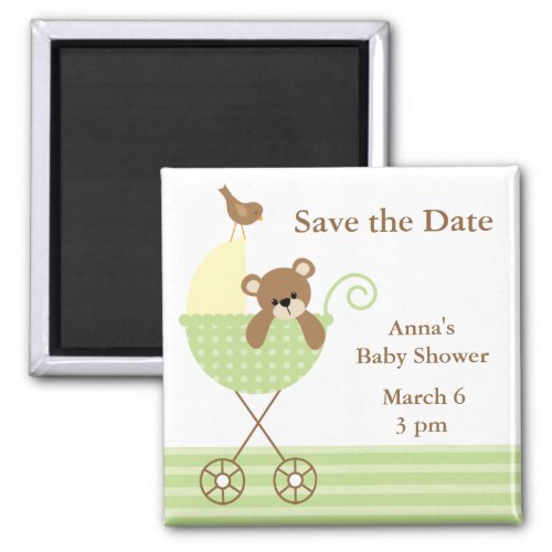 Green Bear Baby Shower Save the Date Magnet