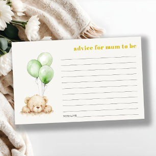 Green Bear Balloon Advice For Mum Baby Shower