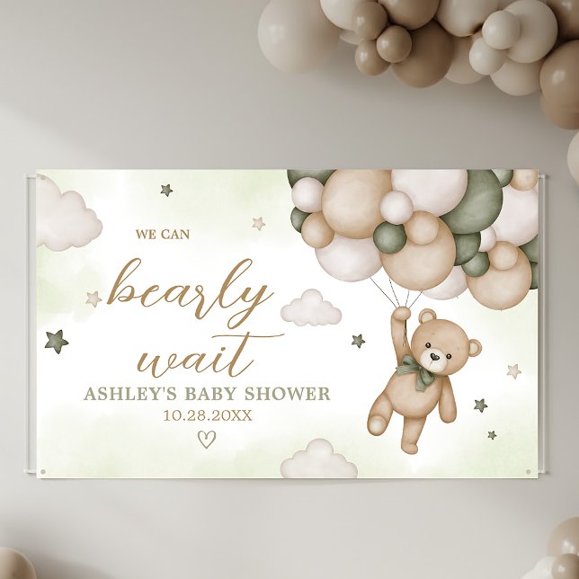 Green Bear Balloon Baby Shower Banner (Green Bear Balloon Baby Shower Banner)
