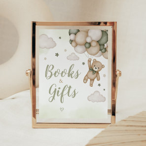 Green Bear Balloon Baby Shower Books and Gifts Poster