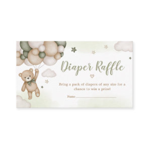 Green Bear Balloon Baby Shower Diaper Raffle Enclosure Card