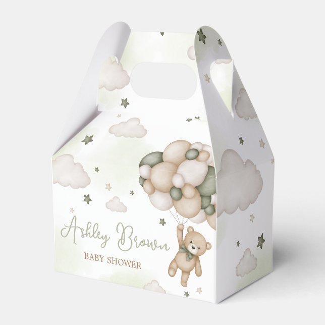 Green Bear Balloon Baby Shower Favor Boxes (Front Side)