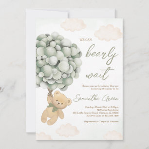 Green Bear Balloon Baby Shower Invitation