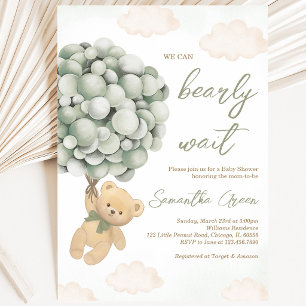 Green Bear Balloon Baby Shower Invitation