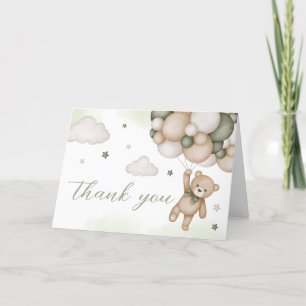 Green Bear Balloon Baby Shower Letterpress Thank You Card