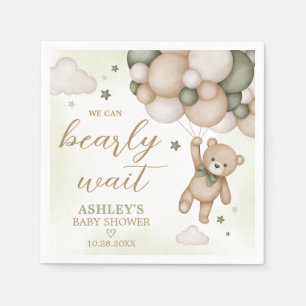 Green Bear Balloon Baby Shower Napkins
