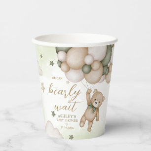 Green Bear Balloon Baby Shower Paper Cups