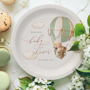 Green Bear Balloon Baby Shower Paper Plates