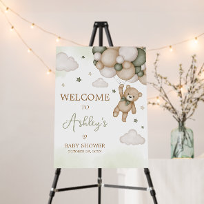 Green Bear Balloon Baby Shower Welcome Sign