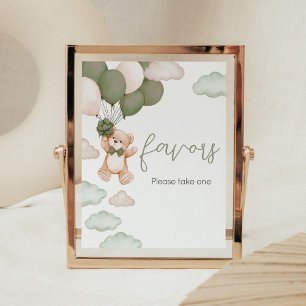 Green Bear Balloon Bearly Wait Baby Shower Favors Poster