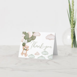 Green Bear Balloon Bearly Wait Baby Shower Letterpress Thank You Card