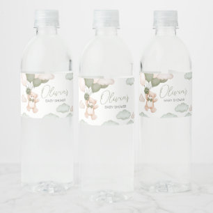 Green Bear Balloon Bearly Wait Baby Shower Water Bottle Label