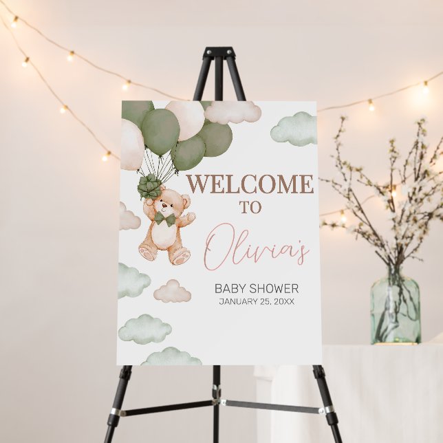 Green Bear Balloon Bearly Wait Welcome Sign (In Situ (Stand))