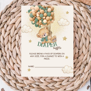Green Bear Balloons Baby Shower Diaper Raffle Enclosure Card