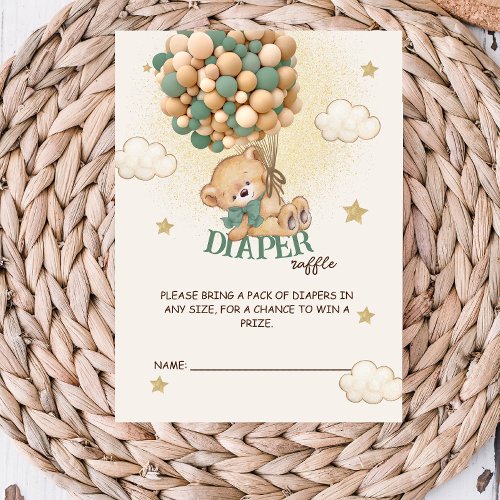 Green Bear Balloons Baby Shower Diaper Raffle  Enclosure Card