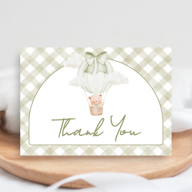 Green Bear Bearly Wait Baby Shower Thank You Card (Sage Green Bear Hot Air Balloon Baby Shower Thank You Card)