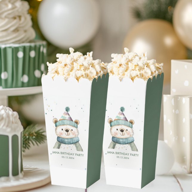 Green Bear Birthday | Winter Wonderland Party  Favor Boxes (Creator Uploaded)