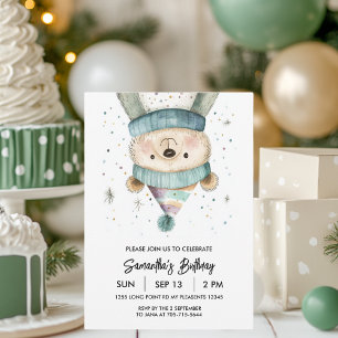 Green Bear Birthday Winter Wonderland Party Invitation
