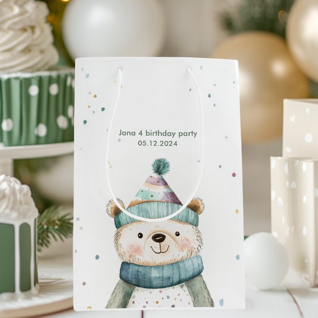 Green Bear Birthday | Winter Wonderland Party  Medium Gift Bag (Creator Uploaded)