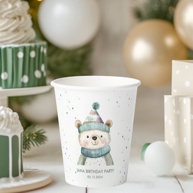 Green Bear Birthday | Winter Wonderland Party  Paper Cups (Creator Uploaded)