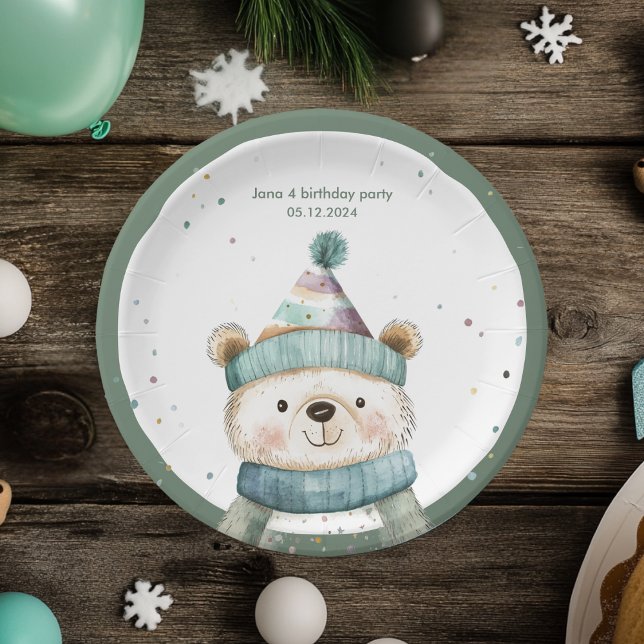 Green Bear Birthday | Winter Wonderland Party  Paper Plates (Creator Uploaded)