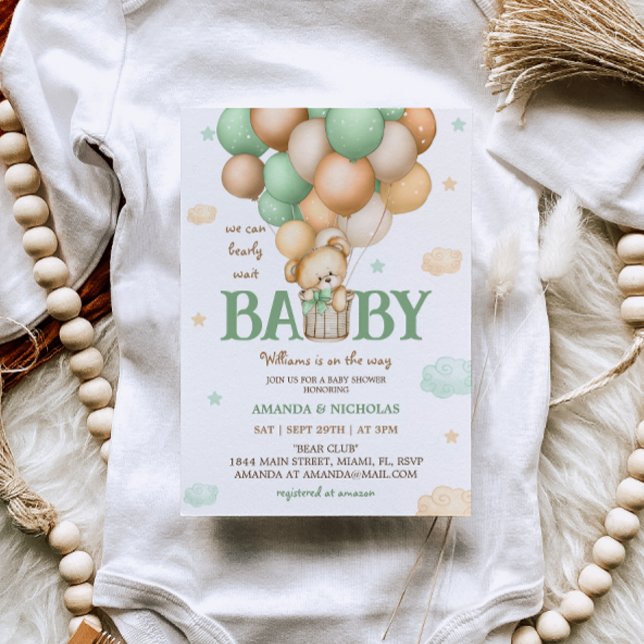  Green Bear Hot Air Balloon Baby Shower Invitation (Creator Uploaded)