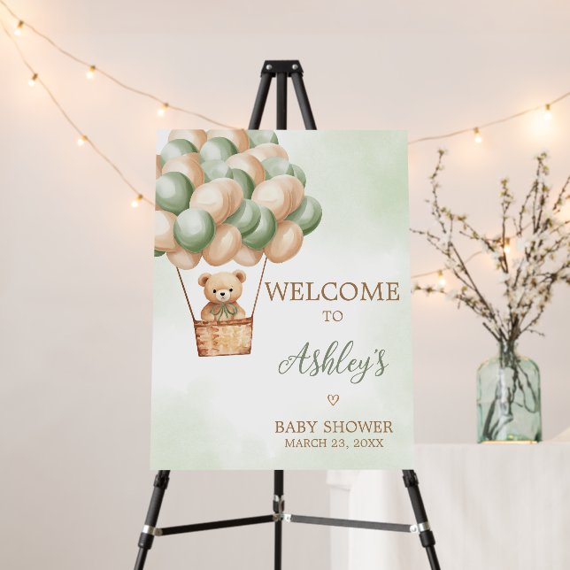 Green Bear Hot Air Balloon Welcome Sign (In Situ (Stand))