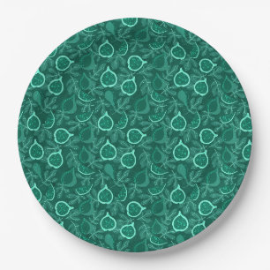 Green beautiful fig fruit pattern paper plates