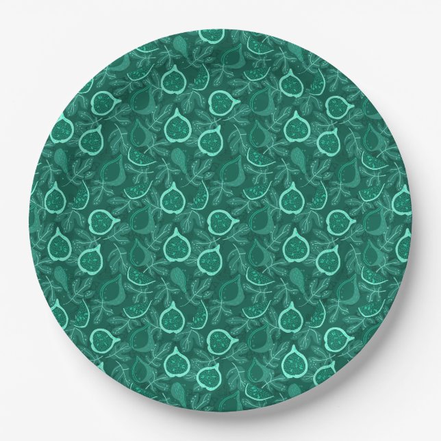 Green beautiful fig fruit pattern paper plates (Front)