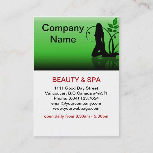 Green  Beauty Spa Salon Business Card (Front)